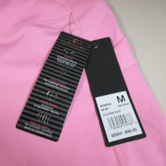bebe sport womens solid pink wicking 4way stretch biker shorts M NWT - Picture 2 of 5